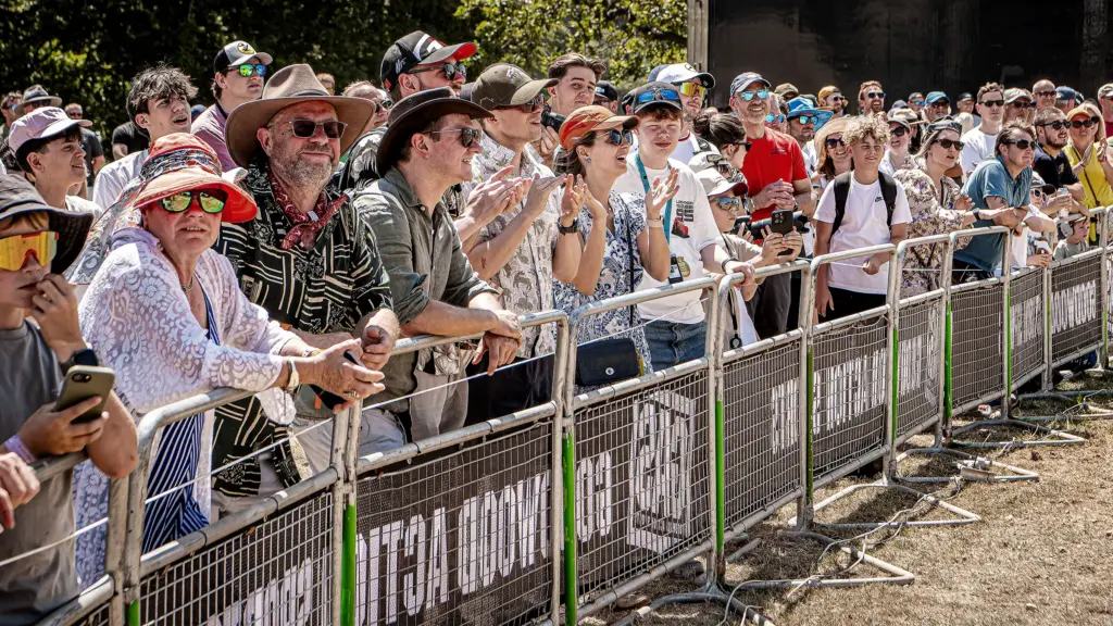 Spectators watching an action sports demonstration at Goodwood Festival of Speed.